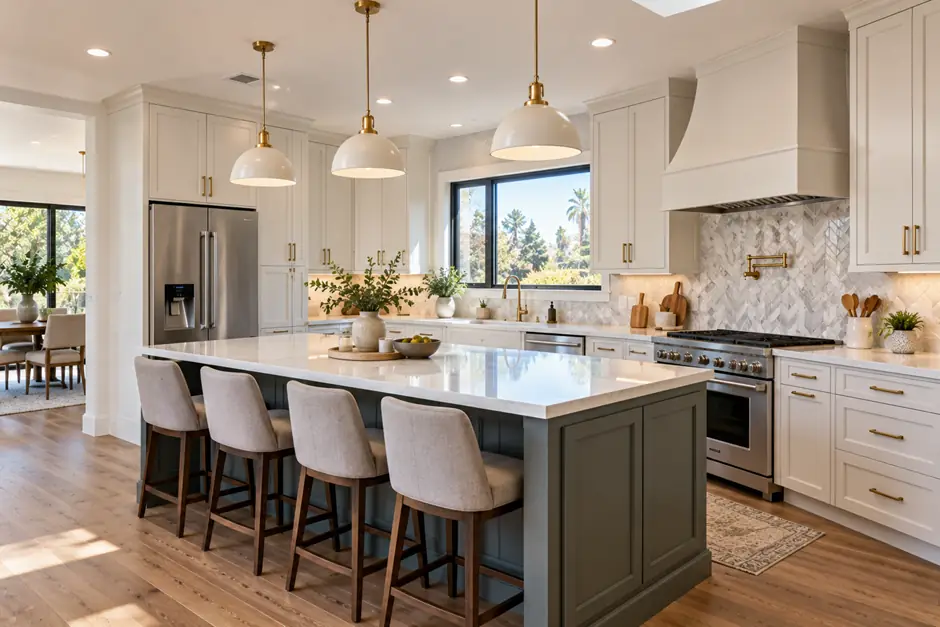 Beautiful kitchen showing the transformation after professional cabinet painting.