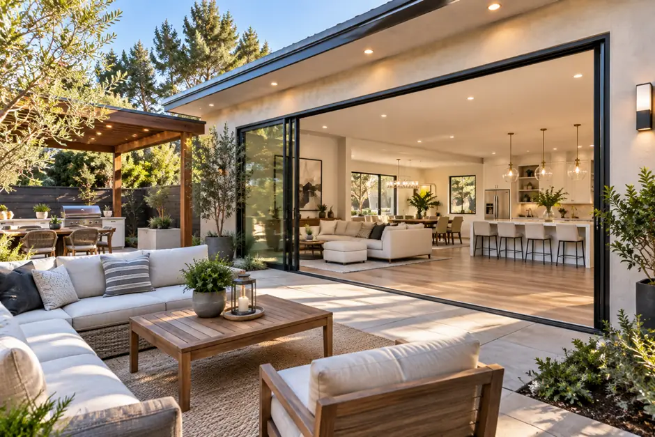 Beautiful completed Los Angeles home remodeling project with modern outdoor living space and seamless indoor-outdoor connection.