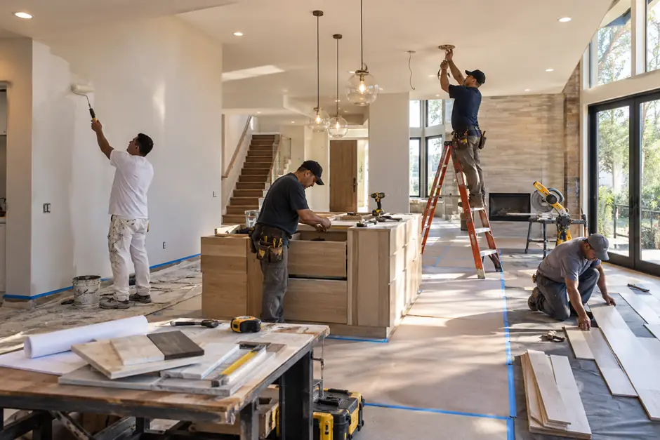 Professional remodeling work in progress inside a Los Angeles home.