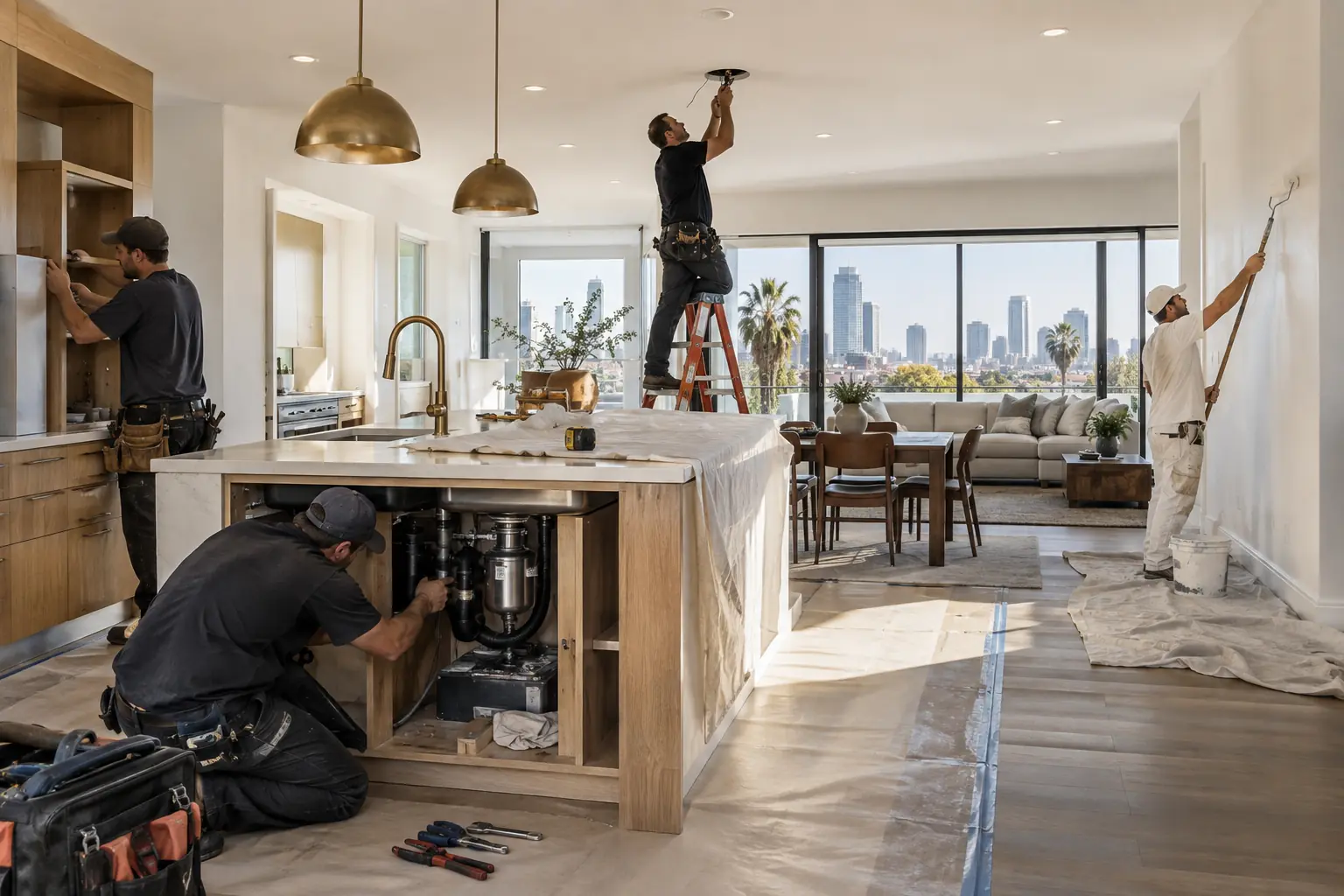 Home remodeling professionals coordinating multiple construction trades during a Los Angeles renovation.
