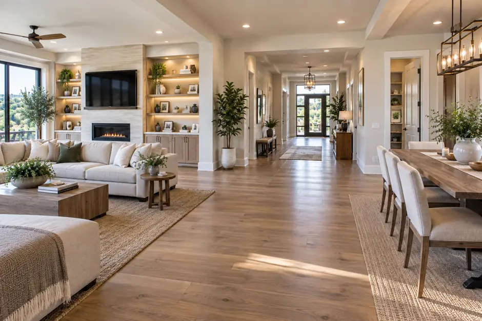Beautifully remodeled connected interior with coordinated finishes and natural light.