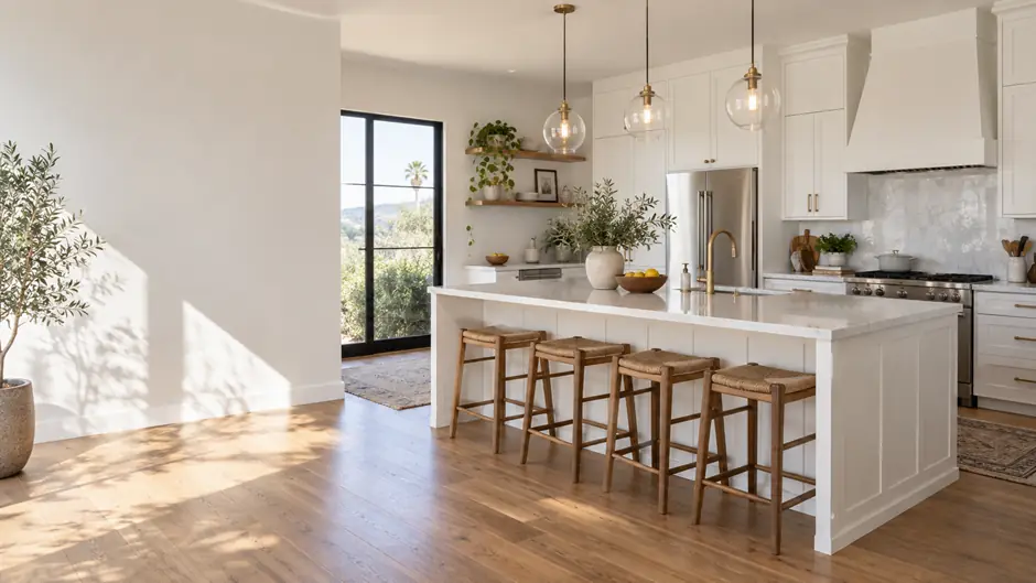 Professional kitchen remodeling project in Los Angeles with custom cabinets and a quartz island.